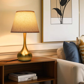 ONEWISH nightstand lamp creates ambient light for evenings.