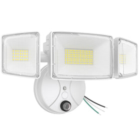 Onforu 100W dusk-to-dawn outdoor light with three adjustable heads for wide coverage.