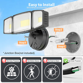 Onforu 100W flood light side angle showing wide coverage for garages and entryways.