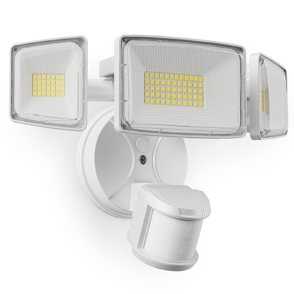 Onforu 100W LED motion sensor outdoor lights front view with bright security illumination.