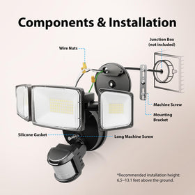 Onforu 100W LED outdoor floodlight night-illumination effect for yard and walkway.