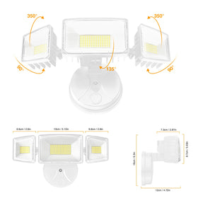 Onforu 100W flood light mounted on an eave for secure outdoor lighting.