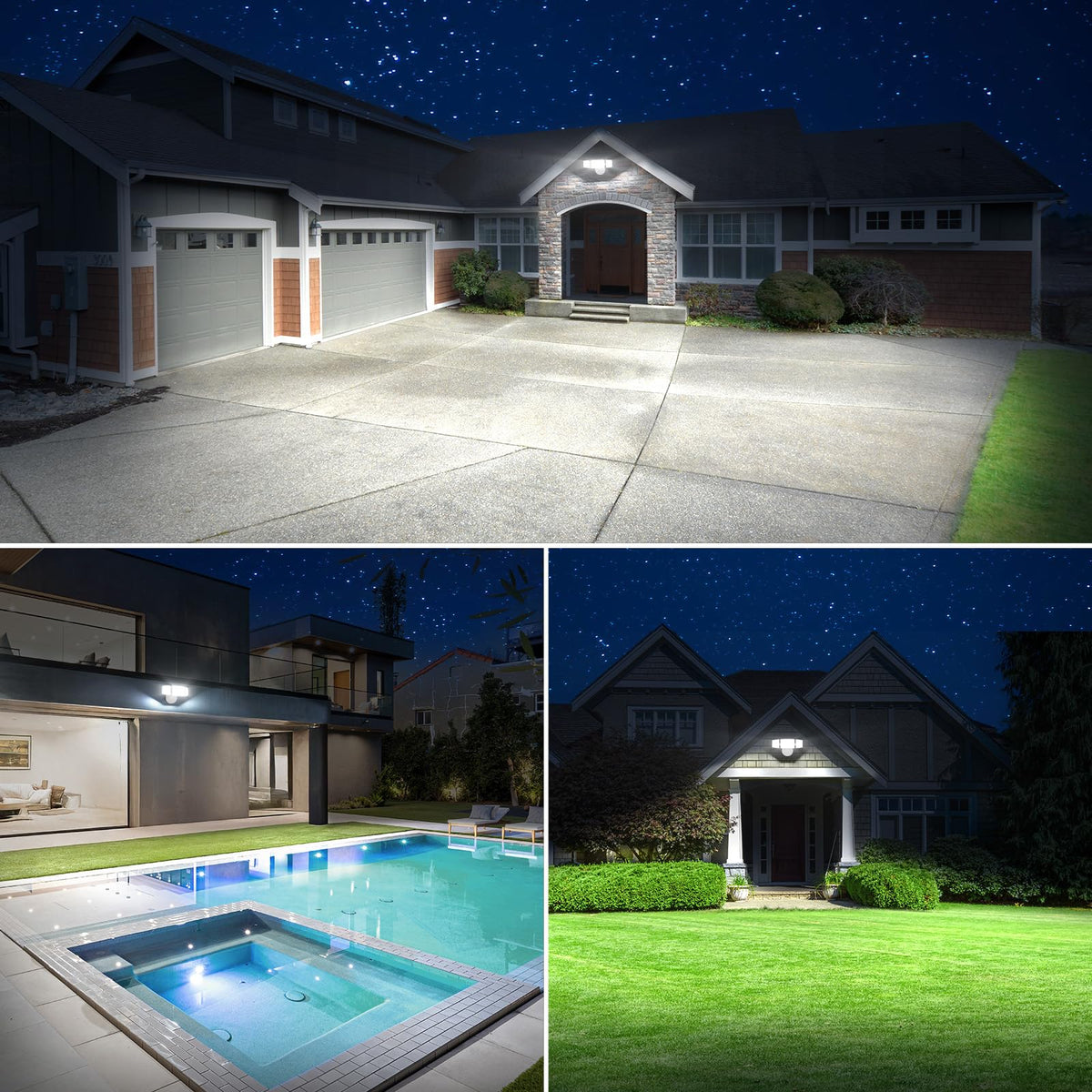 Onforu 100W flood light lights up a dark yard at night.