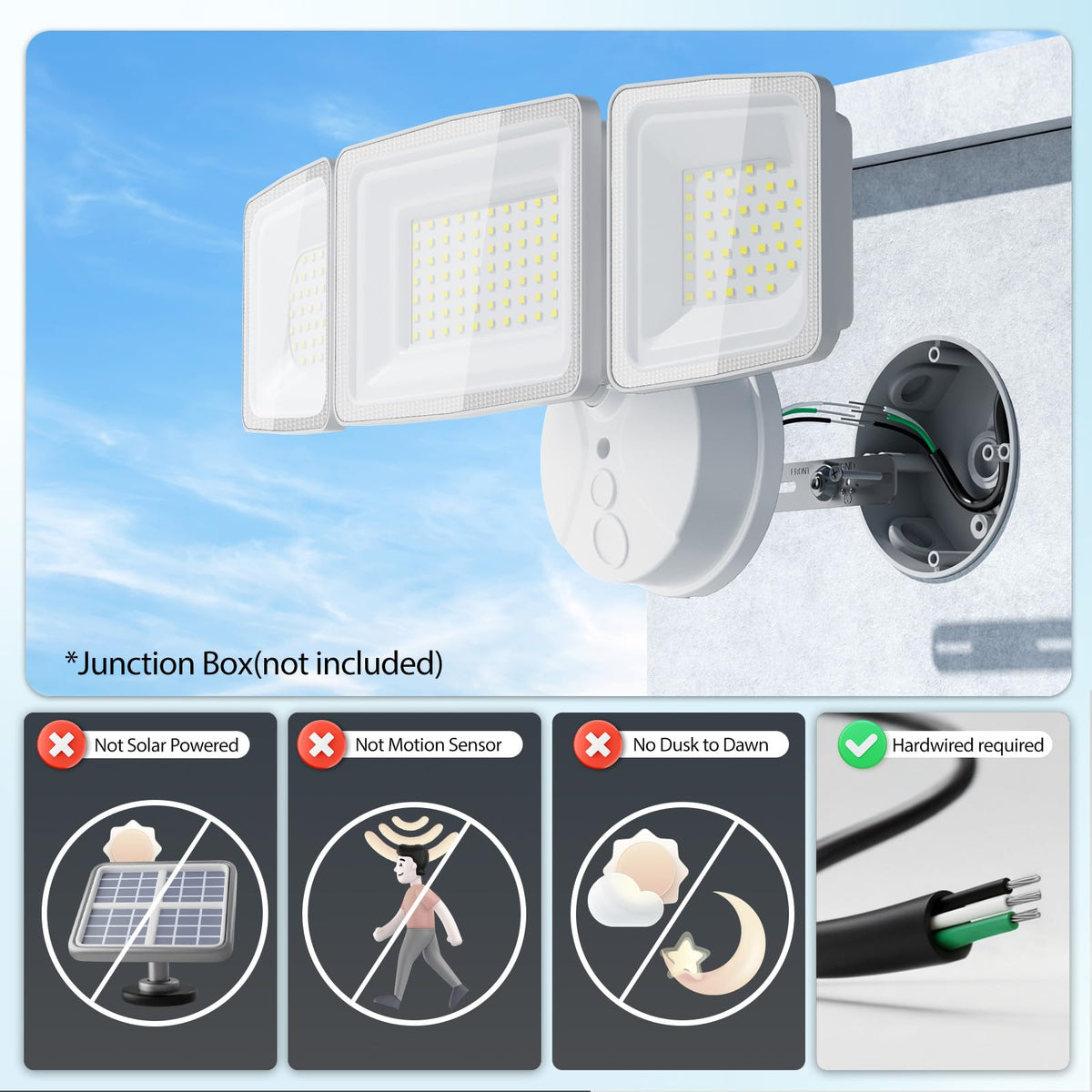 Onforu 130W LED security light with three adjustable heads for versatile coverage