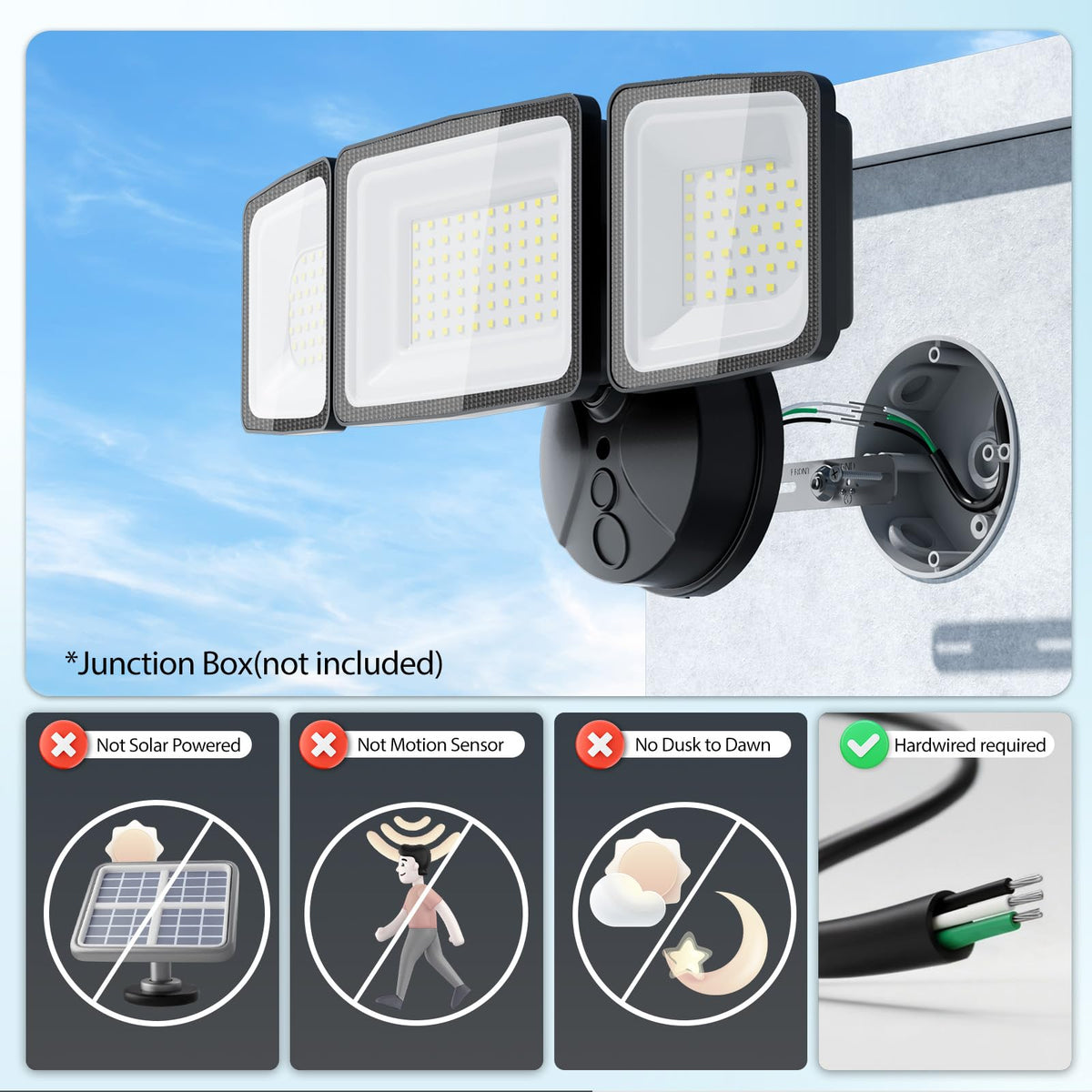 Onforu 130W LED security light side angle demonstrating wide illumination reach.