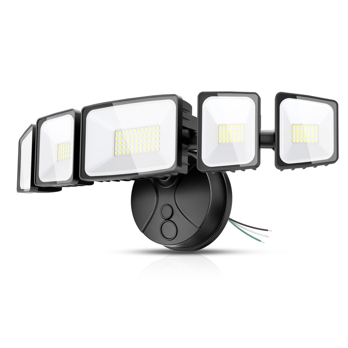 Onforu 150W LED flood light front view with five adjustable heads for broad yard lighting.