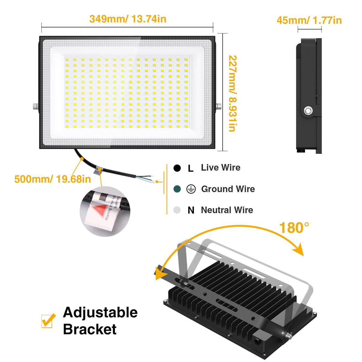 Onforu 200W flood light ideal for garages, yards, and stadiums.
