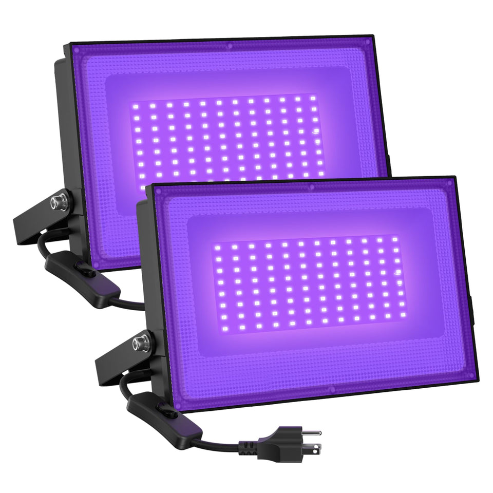 Onforu 2-pack LED black lights close-up highlighting neon artwork for vivid glow