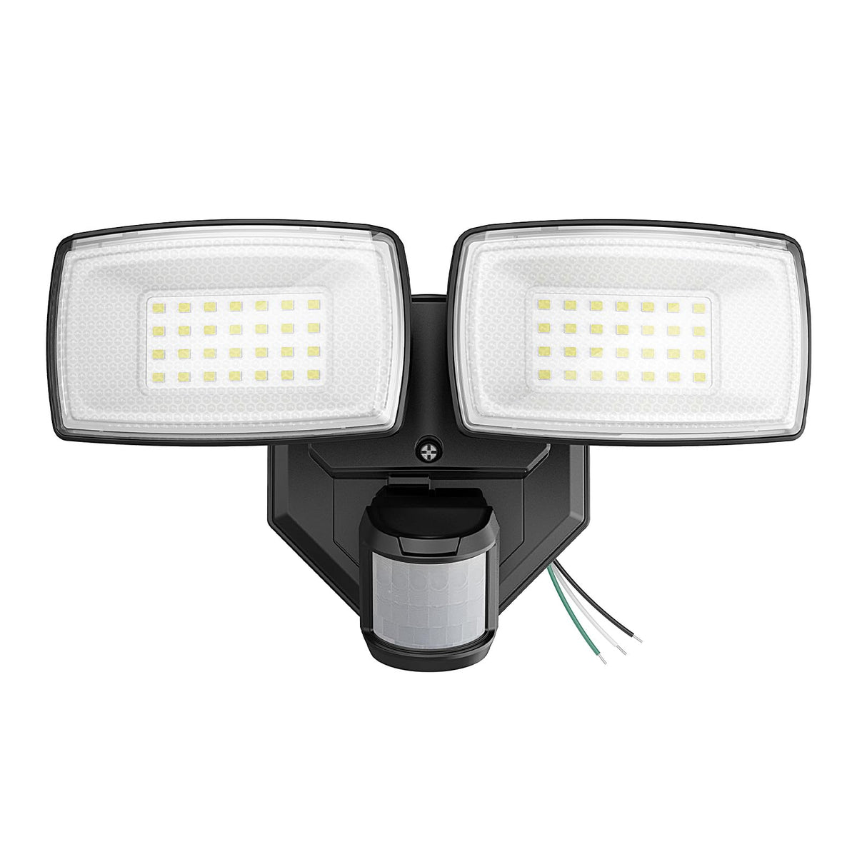 Onforu 32W two-head motion light, front view, boosts outdoor security.