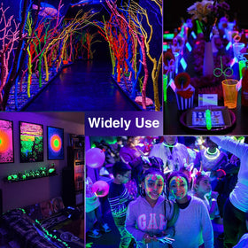 Neon materials glow vividly under the 385-400 nm spectrum