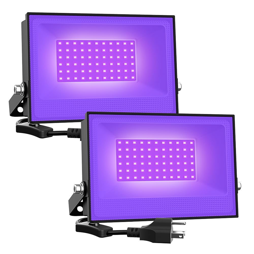 Onforu 38W blacklight front view showing neon glow for party decor