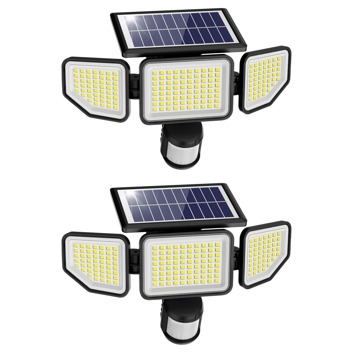 Onforu 4500LM three-head solar lights with wide coverage in front view
