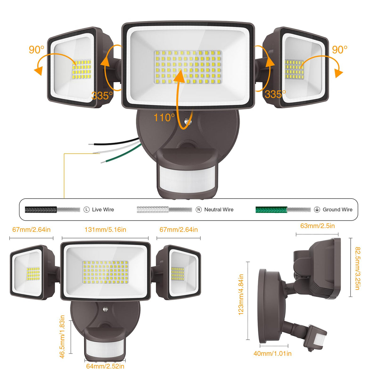 Onforu flood light interior showing fin-type heat sink design