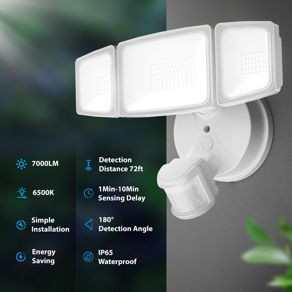 Onforu 75W flood light motion sensor detects movement up to 72 feet.