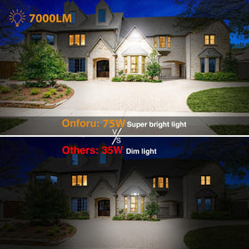 Onforu 75W flood light demonstrating 270 degree illumination reach