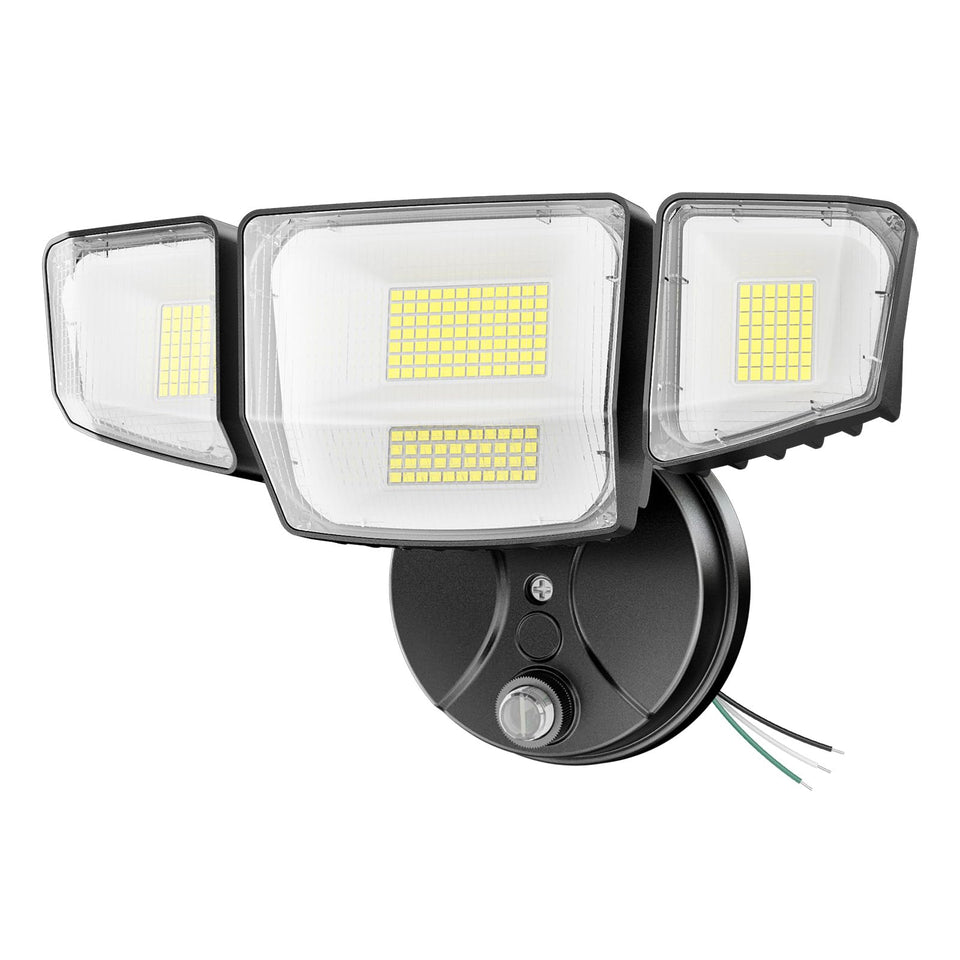 Onforu 90W dusk-to-dawn outdoor light with quad beam for wide yard coverage.