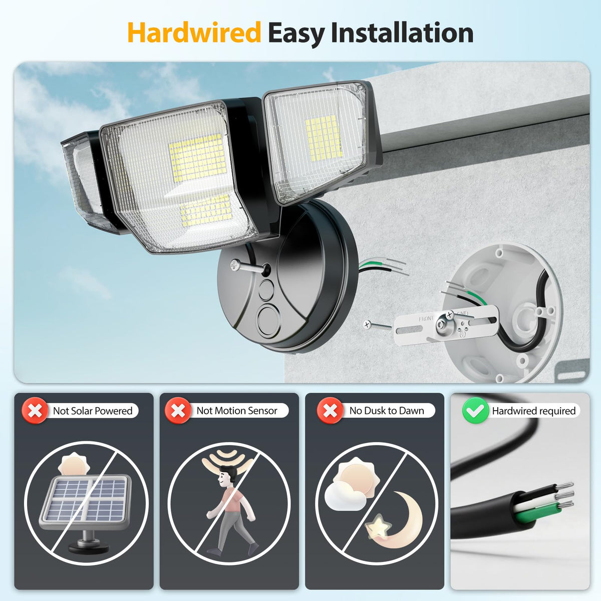 Onforu 90W flood light four adjustable heads highlight perimeter coverage.