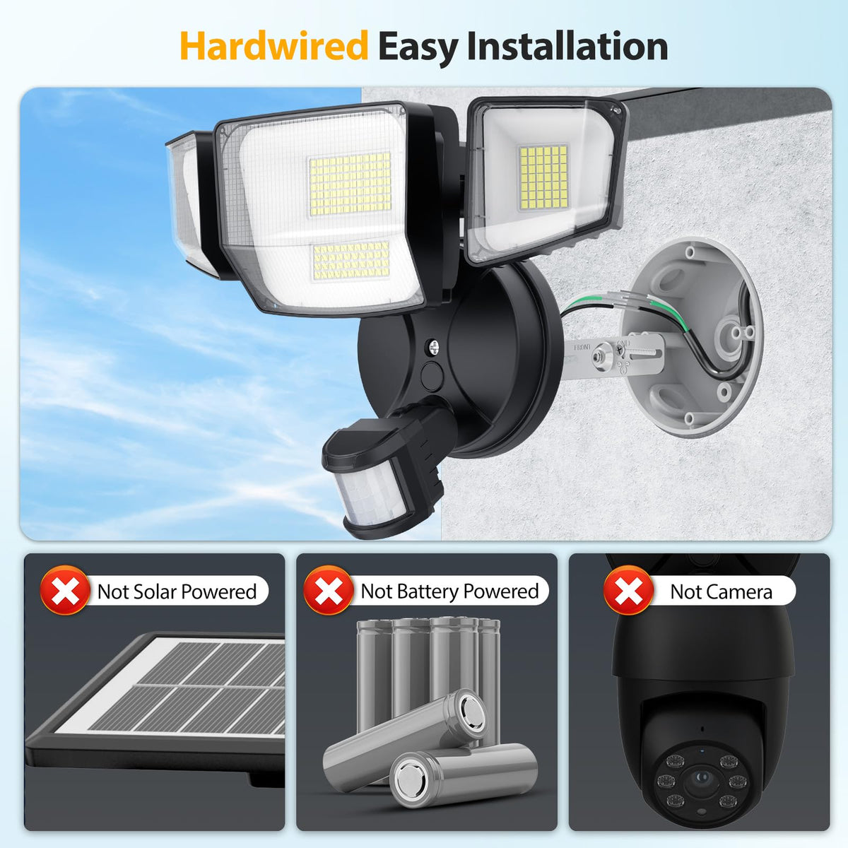 Onforu 90W LED motion sensor outdoor light four-head design for wide coverage