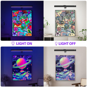 Onforu blacklight bar illuminates posters and tapestries with fluorescent colors.