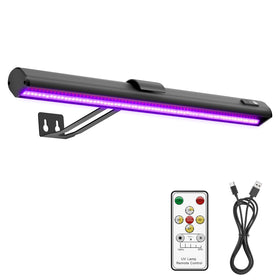 Onforu blacklight bar on wall illuminating neon posters for vibrant decor.