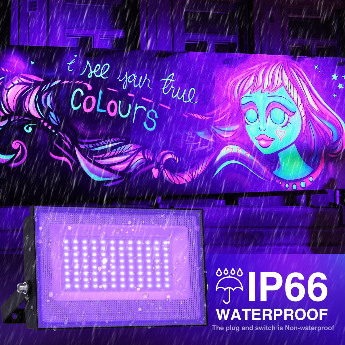 Onforu neon glow lighting illuminates fluorescent posters with bright UV effect