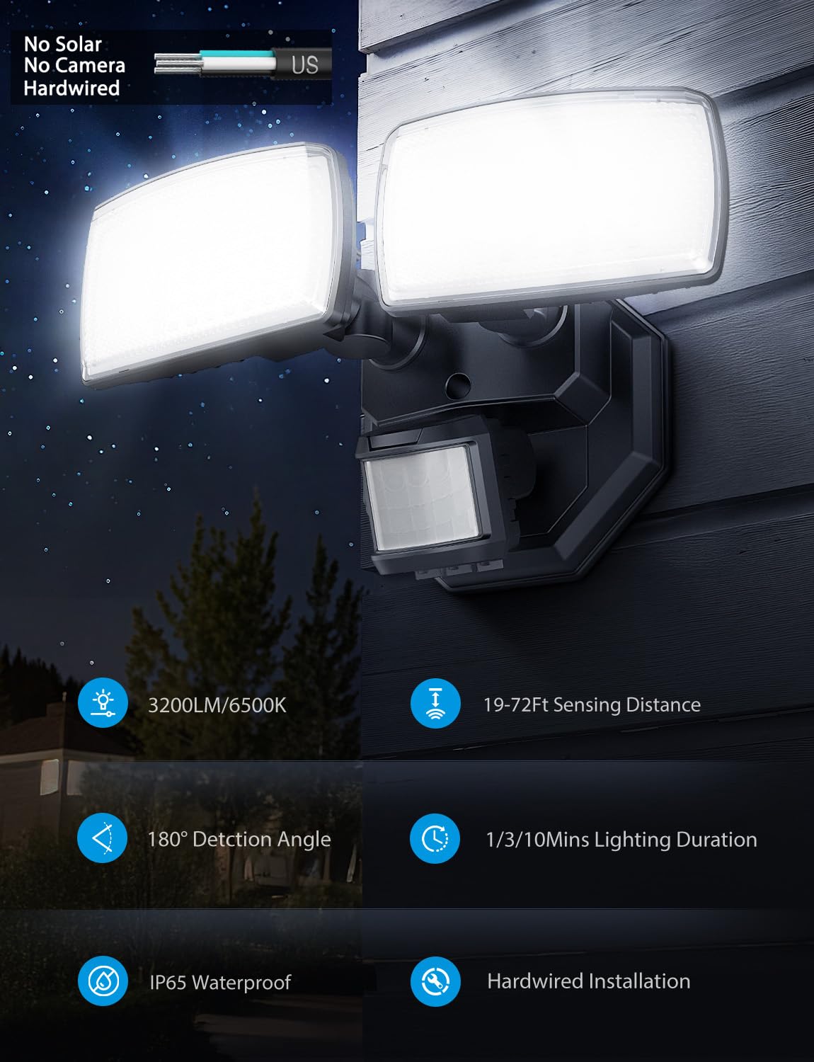 Onforu dusk-to-dawn mode with motion boosts outdoor lighting at night.