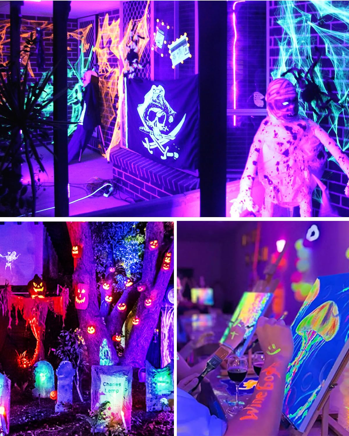Onforu posters and pigments come alive with vivid UV illumination.