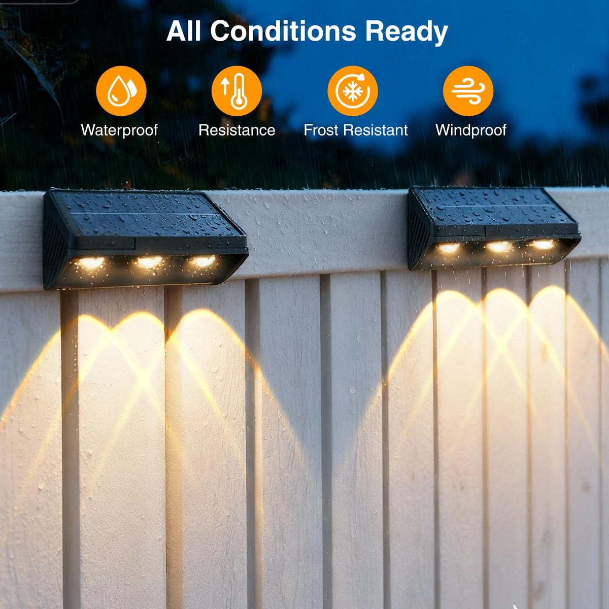 Onforu Solar Fence Lights in cool mode for a modern exterior look.