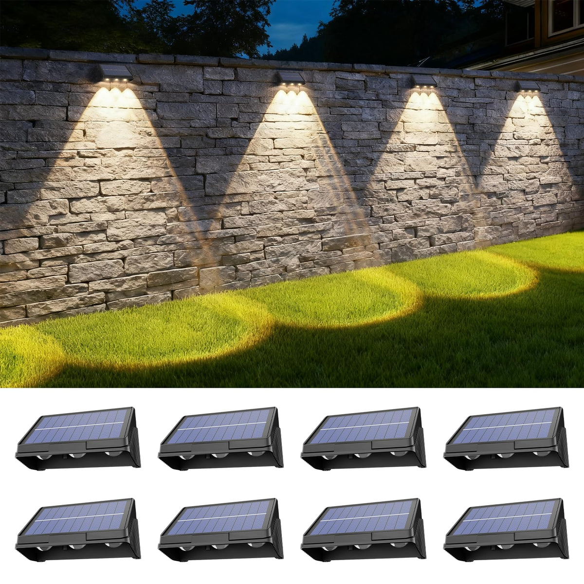 Onforu Solar Fence Lights pack shot delivering even outdoor illumination.