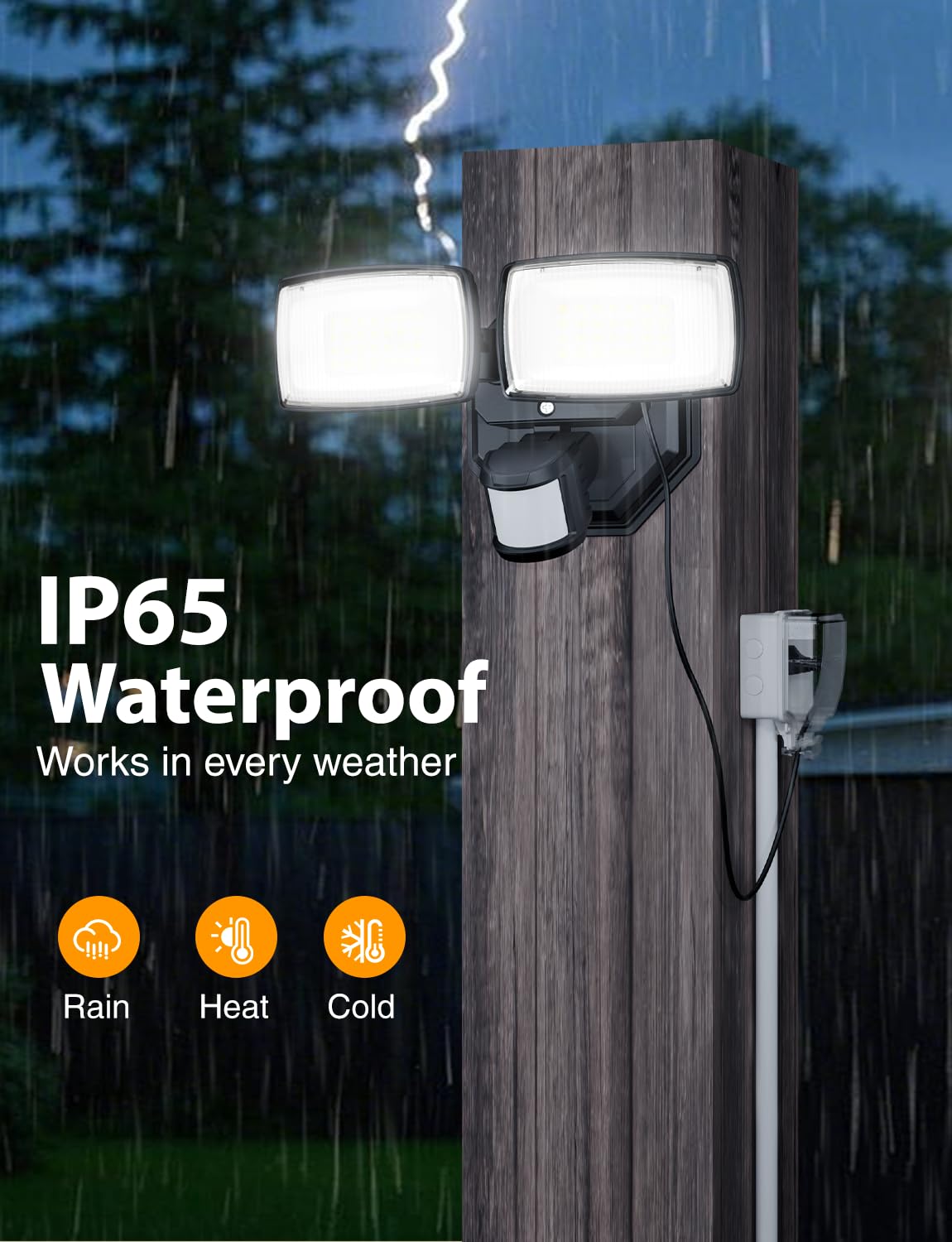 Onforu two-heads adjustable flood light brightening entryways.