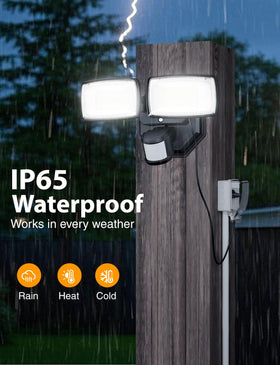 Onforu two-heads adjustable flood light brightening entryways.