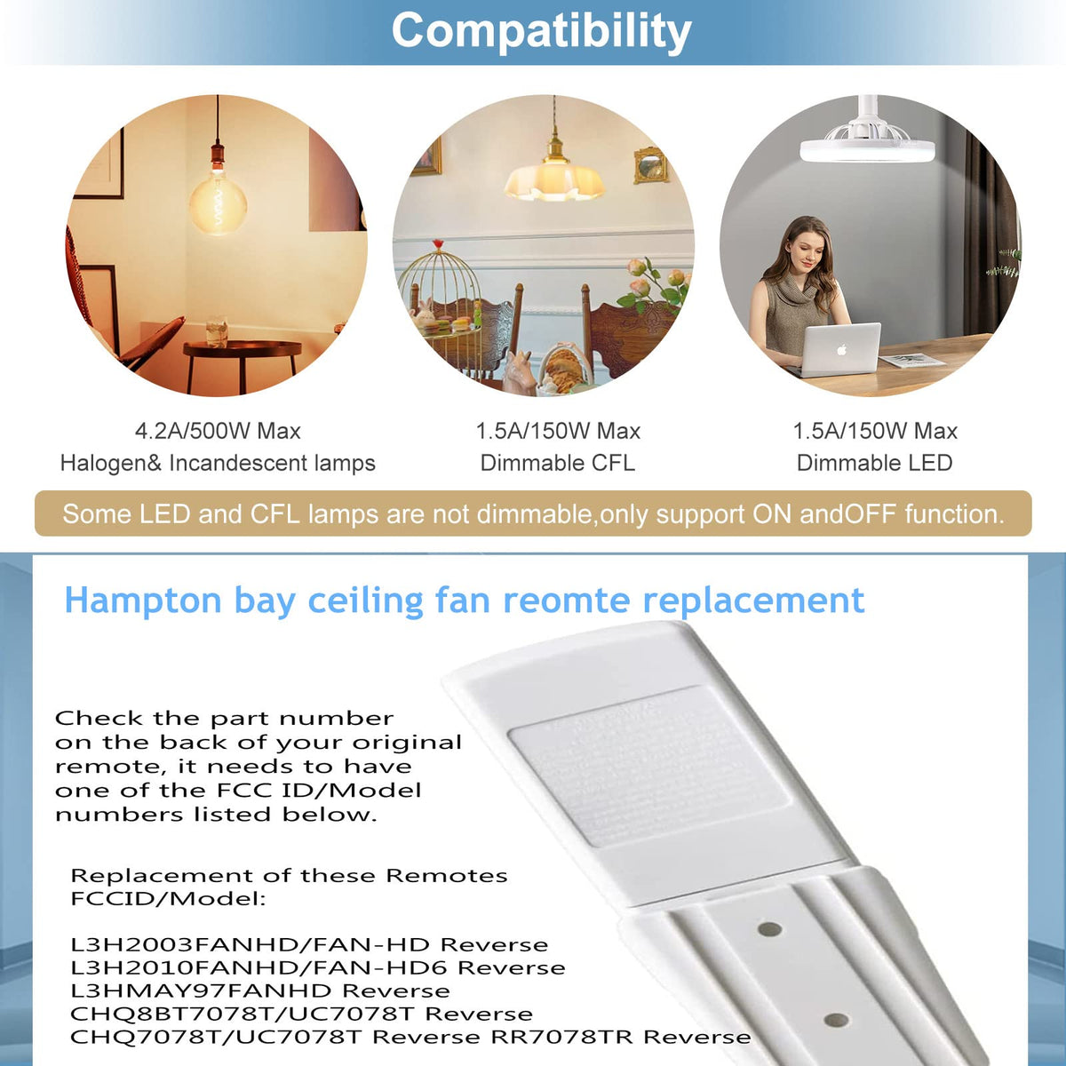 Onisamt Hampton Bay remote adjusts light brightness for ambience