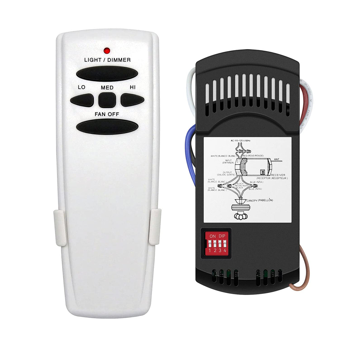 Onisamt universal ceiling fan remote control with receiver for compatible brands.