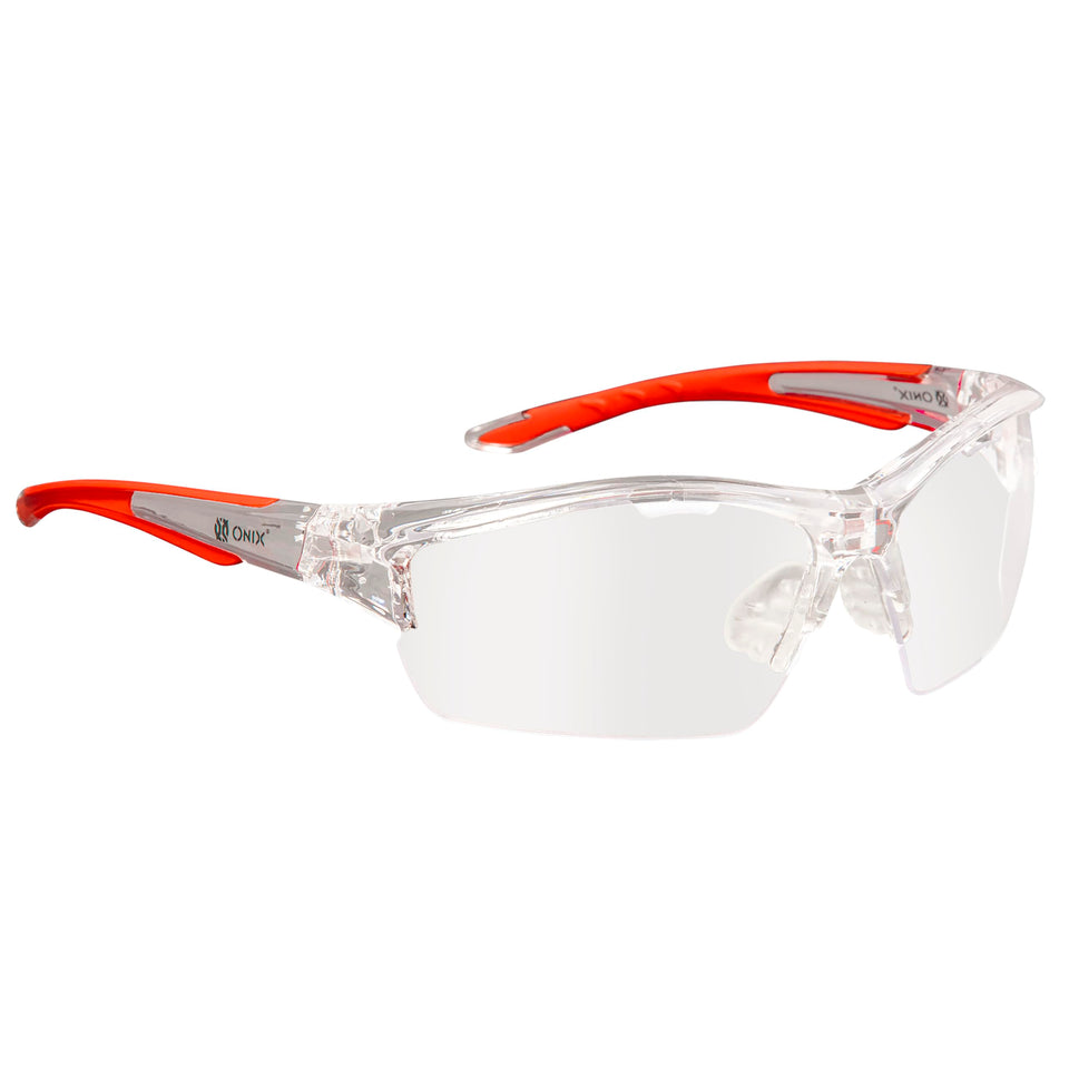 Onix Pickleball Owl Eyewear frame close-up, showcasing lightweight, protective design for court play