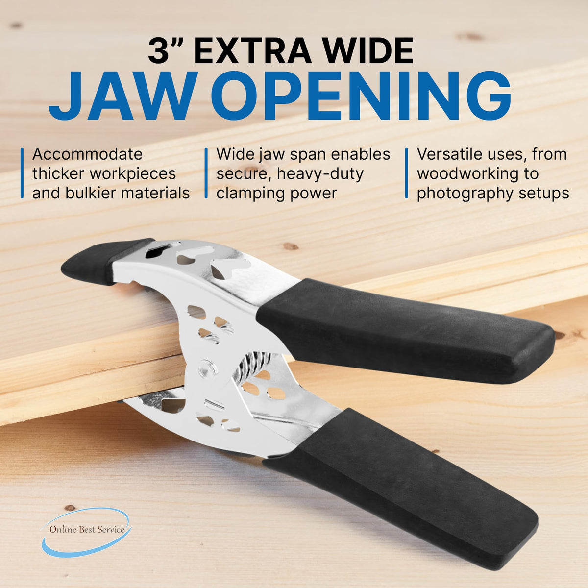 Soft grip handles on Online Best Service clamps reduce hand fatigue during use.