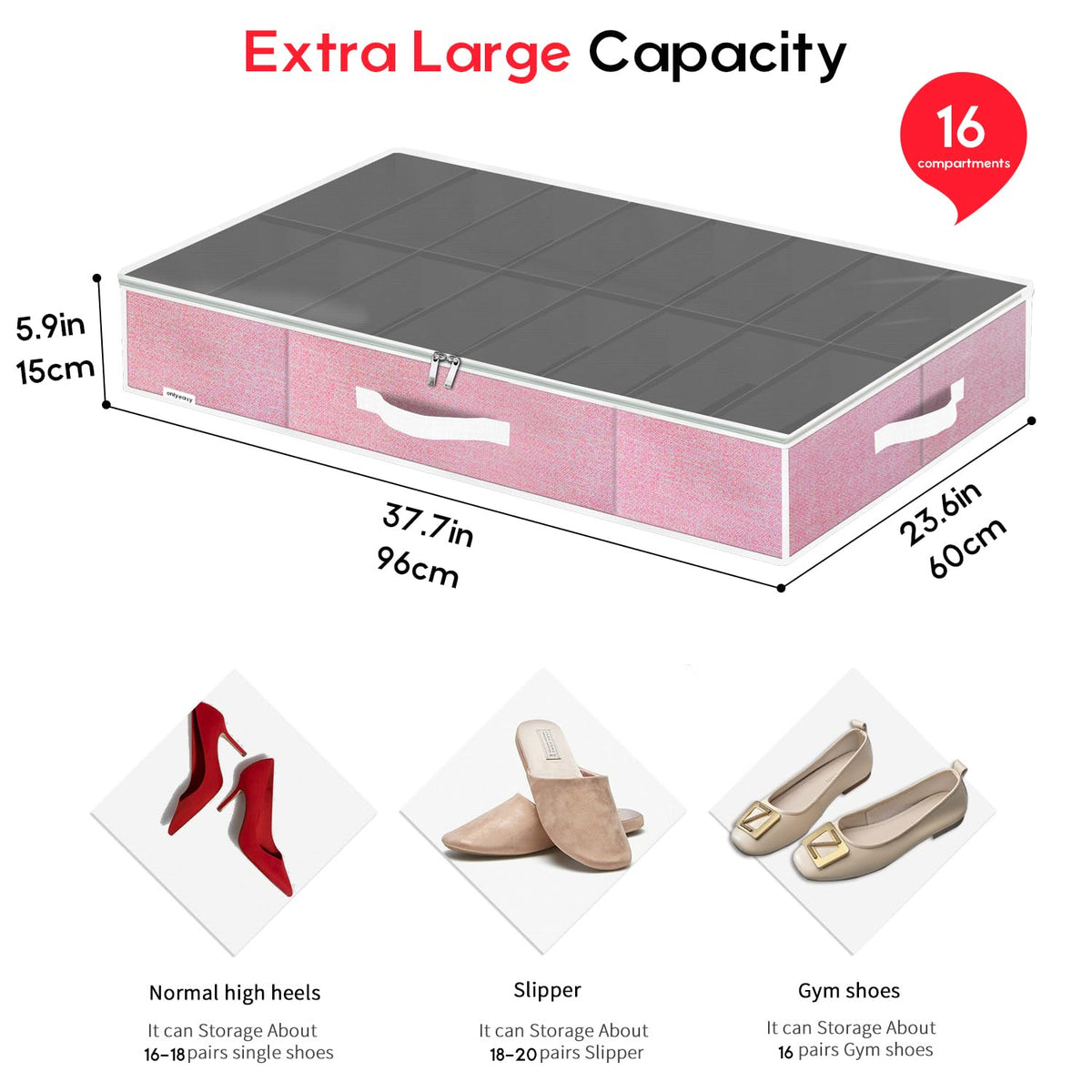 Onlyeasy under-bed organizer with transparent cover keeps shoes visible.