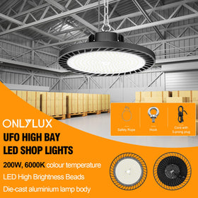 ONLYLUX 8-pack high bay light side angle showing uniform glow across large area.