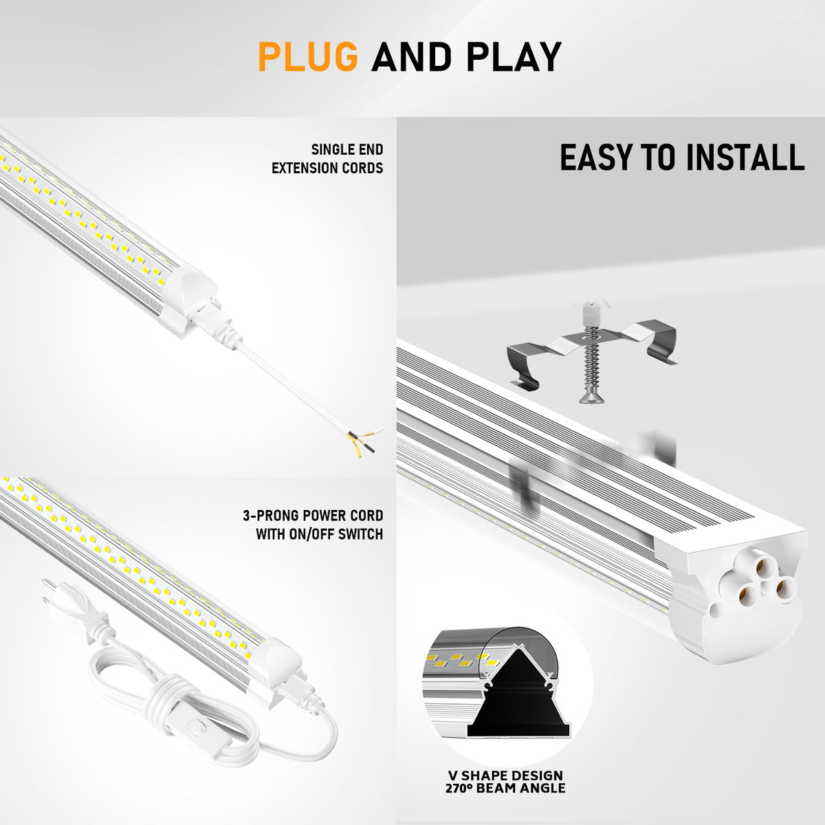 ONLYLUX 8ft LED shop light close-up of LED chips for efficiency