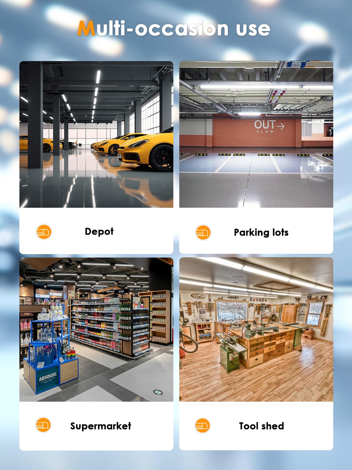 ONLYLUX 8ft LED shop light energy-efficient design saves running costs.