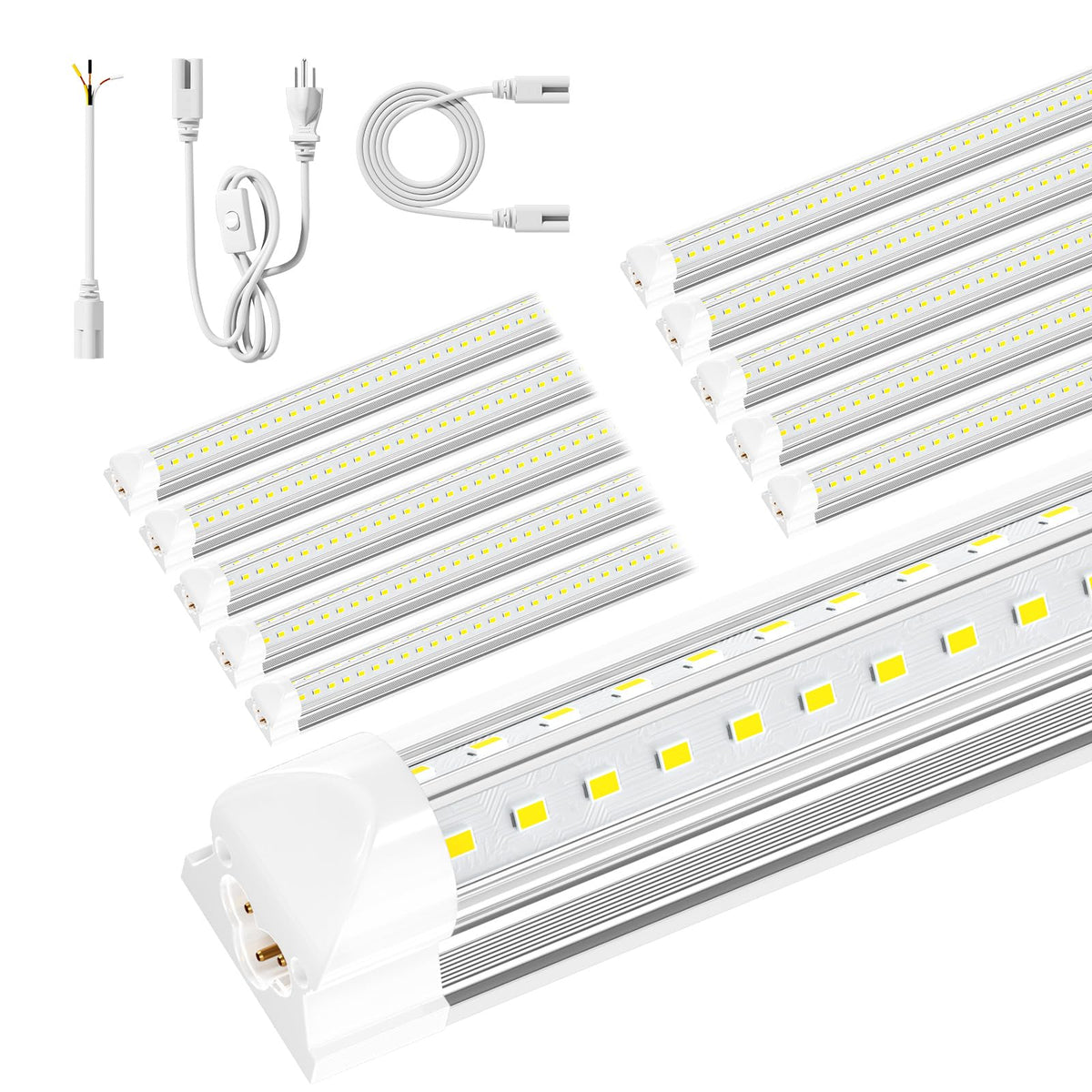 ONLYLUX 8ft LED shop light front view highlights bright, even illumination for garages.