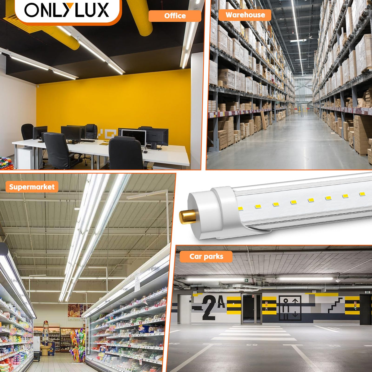 ONLYLUX aluminum body dissipates heat for longer fixture life.