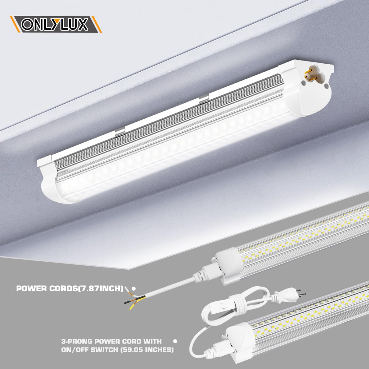OnlyLUX LED shop light emits 6000K cool white illumination for clear visibility