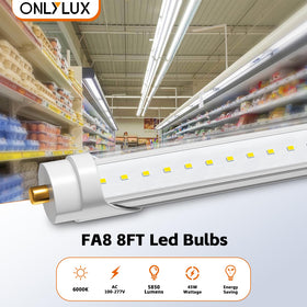 ONLYLUX T8 8ft LED bulbs deliver bright light for workspaces and warehouses.