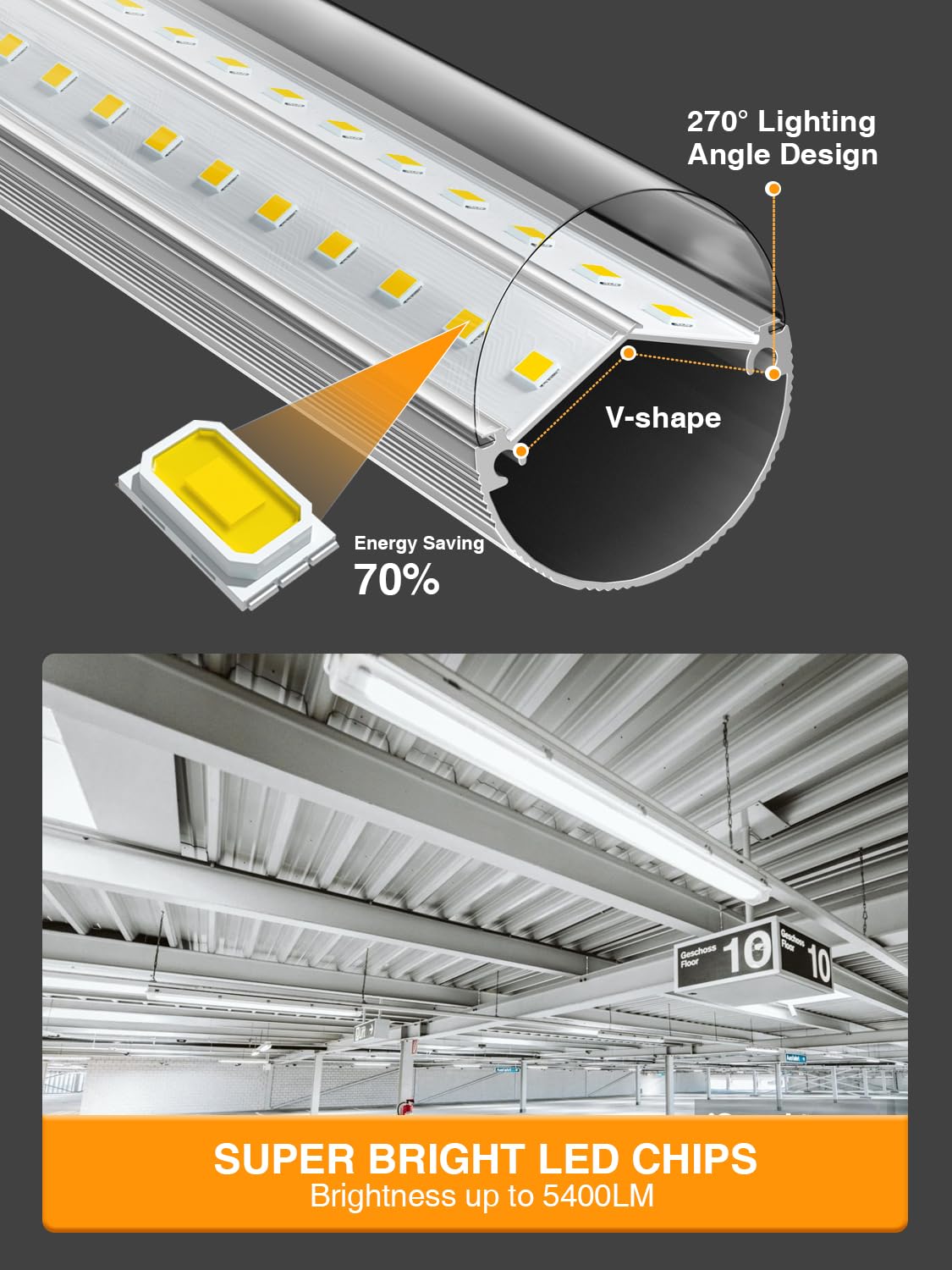 ONLYLUX 4ft LED bulbs in a workshop provide bright daylight illumination