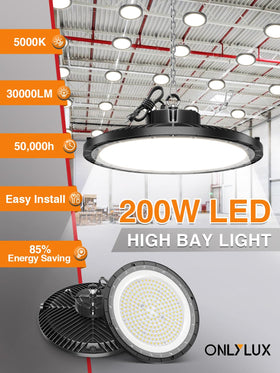 ONLYLUX UFO high bay light 200W ceiling mount for easy installation