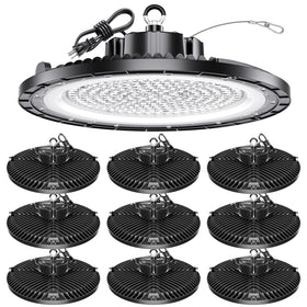 ONLYLUX UFO high bay light 200W front view showing brightness for industrial spaces