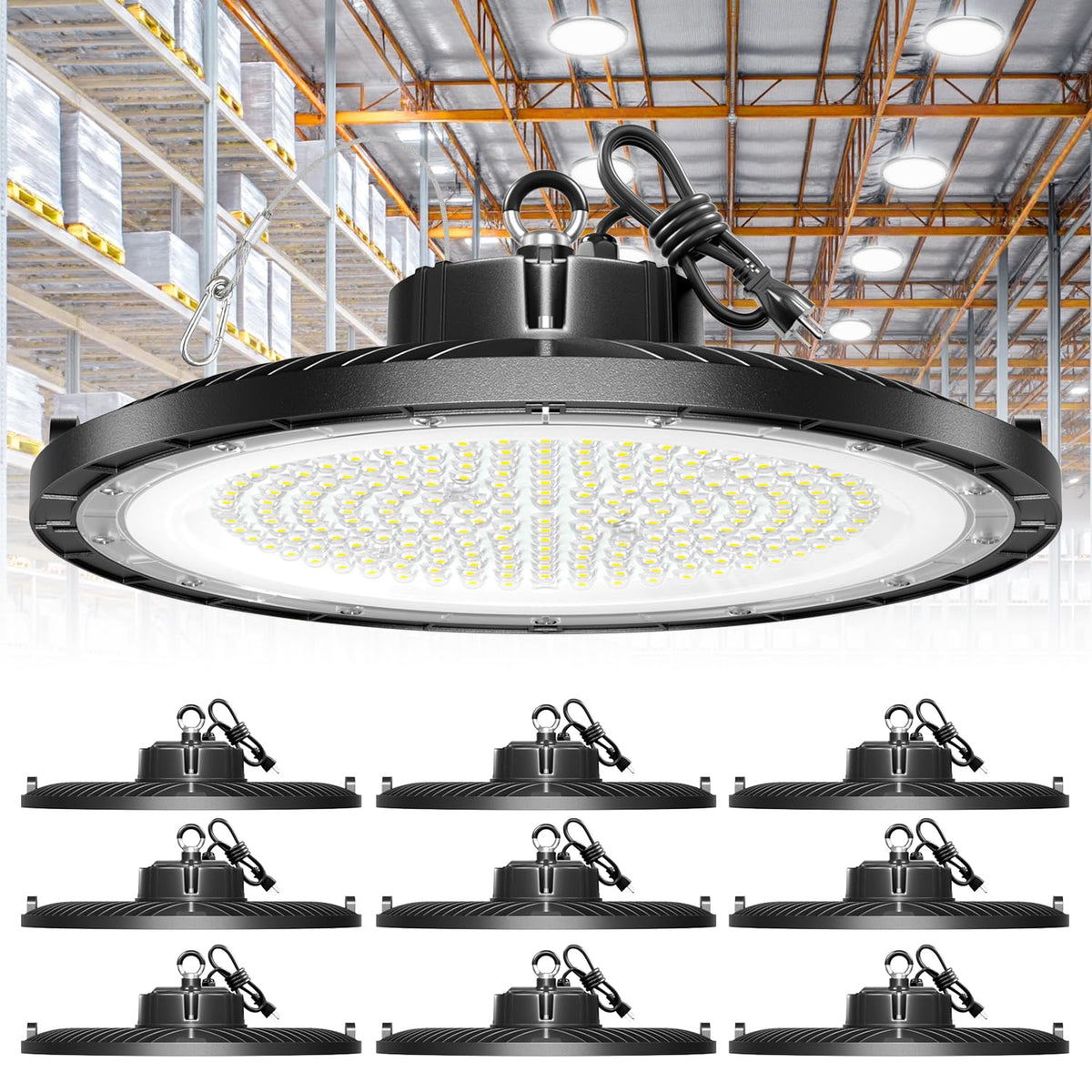 ONLYLUX UFO LED High Bay 250W delivers bright warehouse lighting.