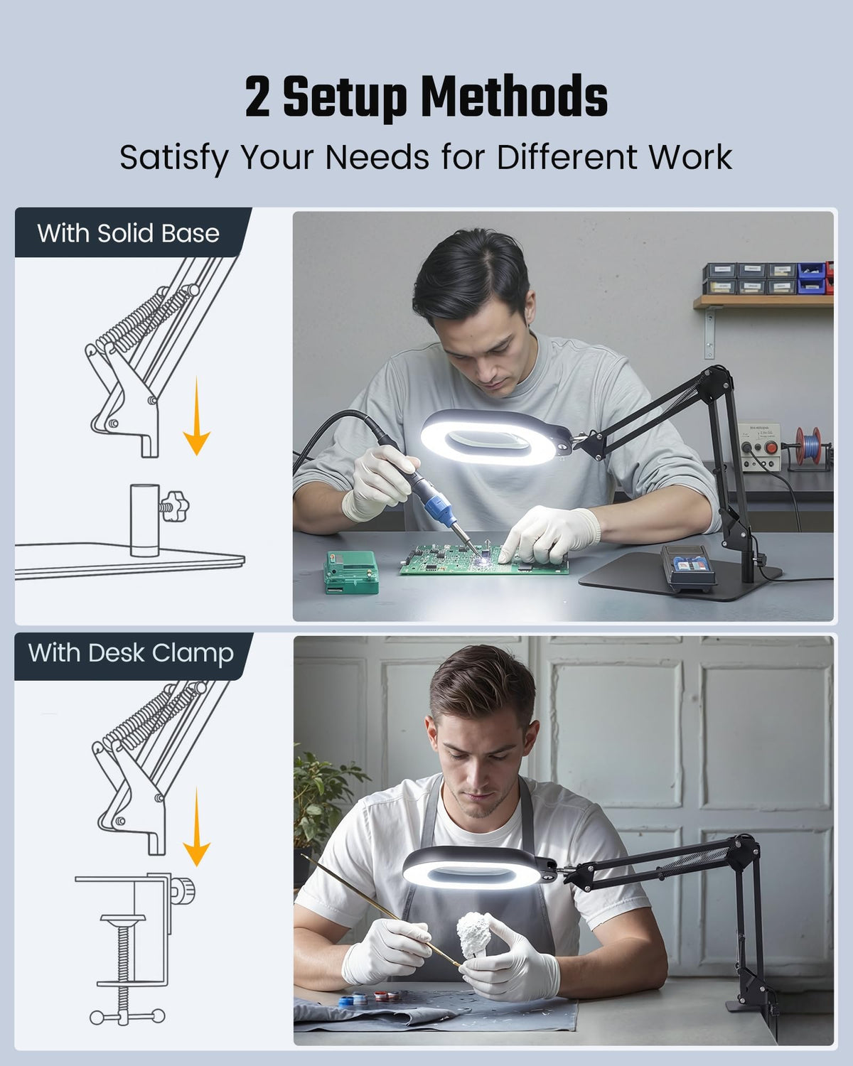 ONLYWIN magnifying lamp base stand anchors free-standing use on work surfaces.