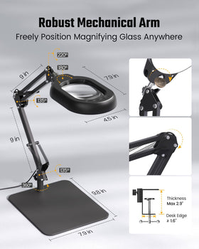 ONLYWIN magnifying lamp side view shows ergonomic swing arm in use.
