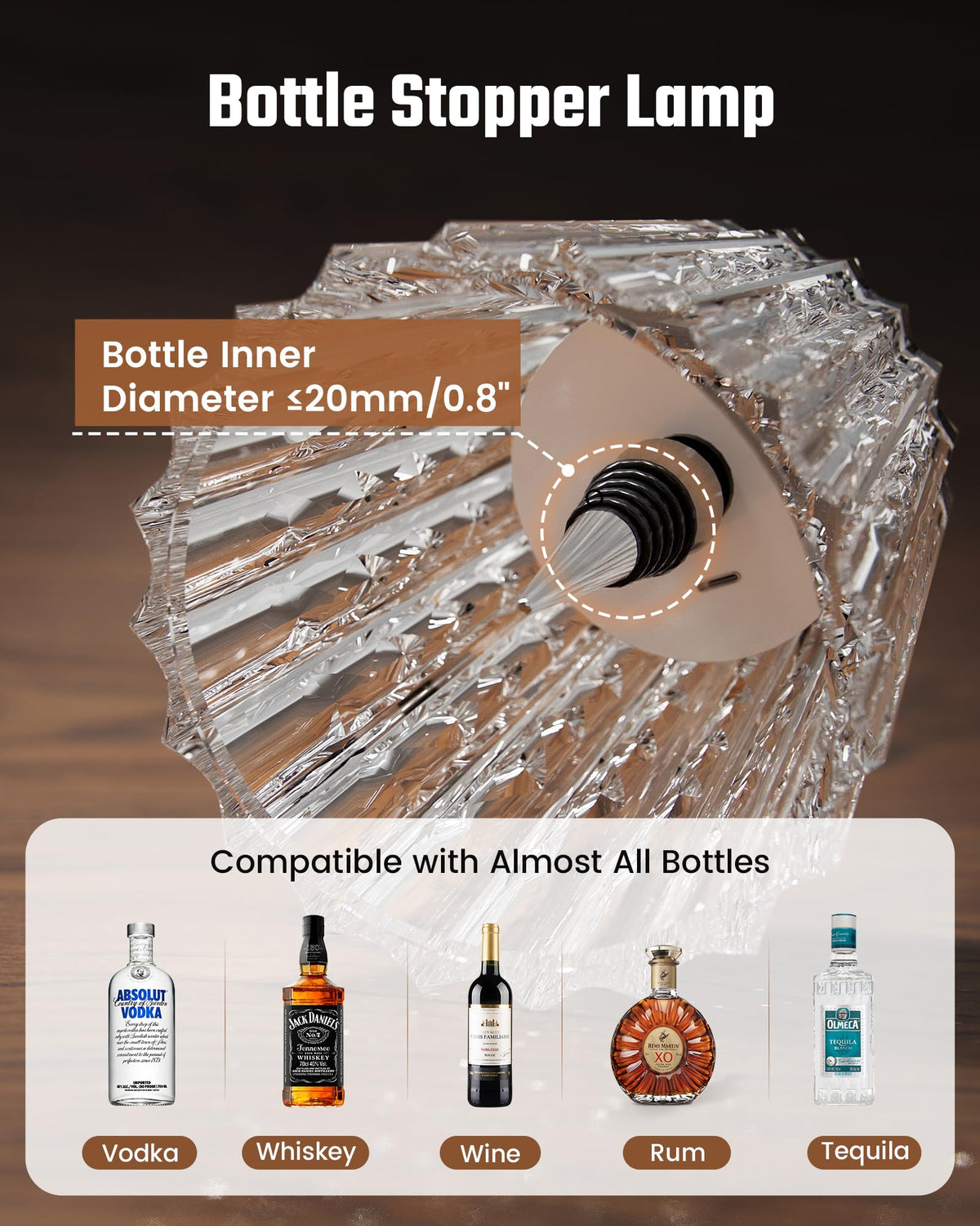 ONLYWIN fits most bottles, neck inner diameter up to 20mm.
